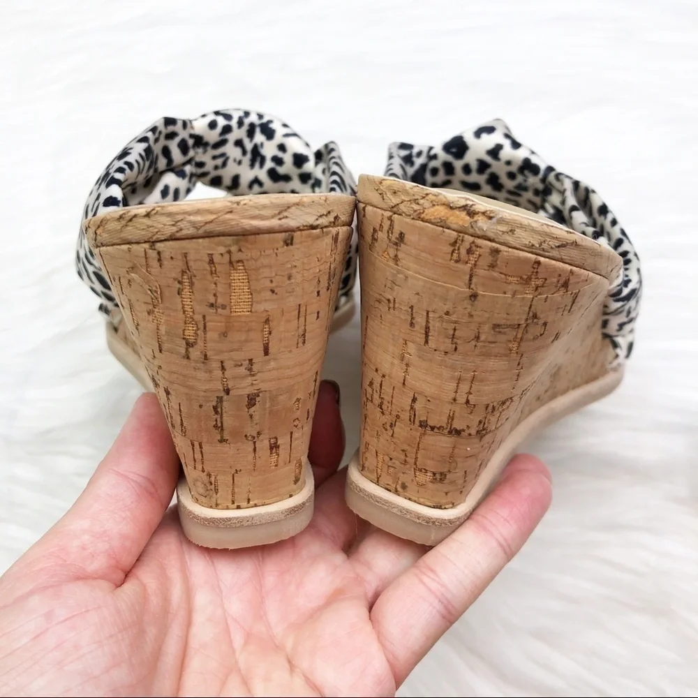 New Dolce Vita Naji Knotted Cork Wedge Mule in Leopard Satin